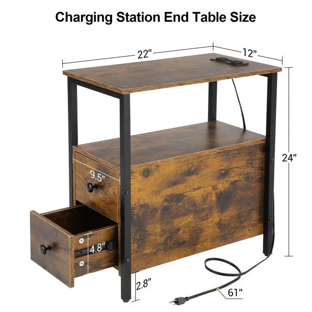 3-Tier End Side Table with Drawers and Charging Station X22432
