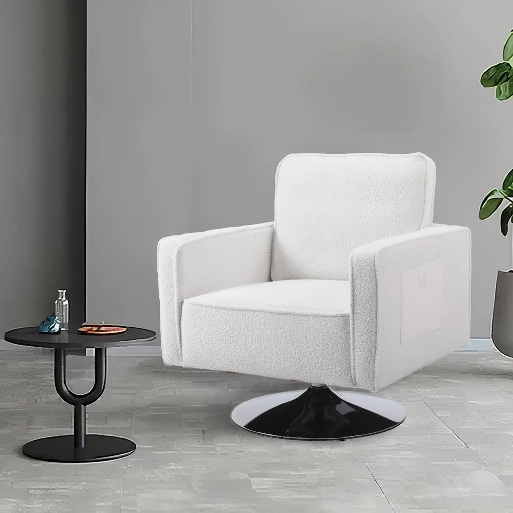 Beige Teddy Fabric Swivel Accent Chair V26670