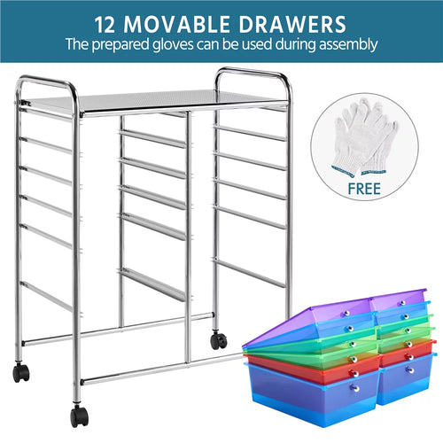 12 Drawer Rolling Storage Cart Black H270