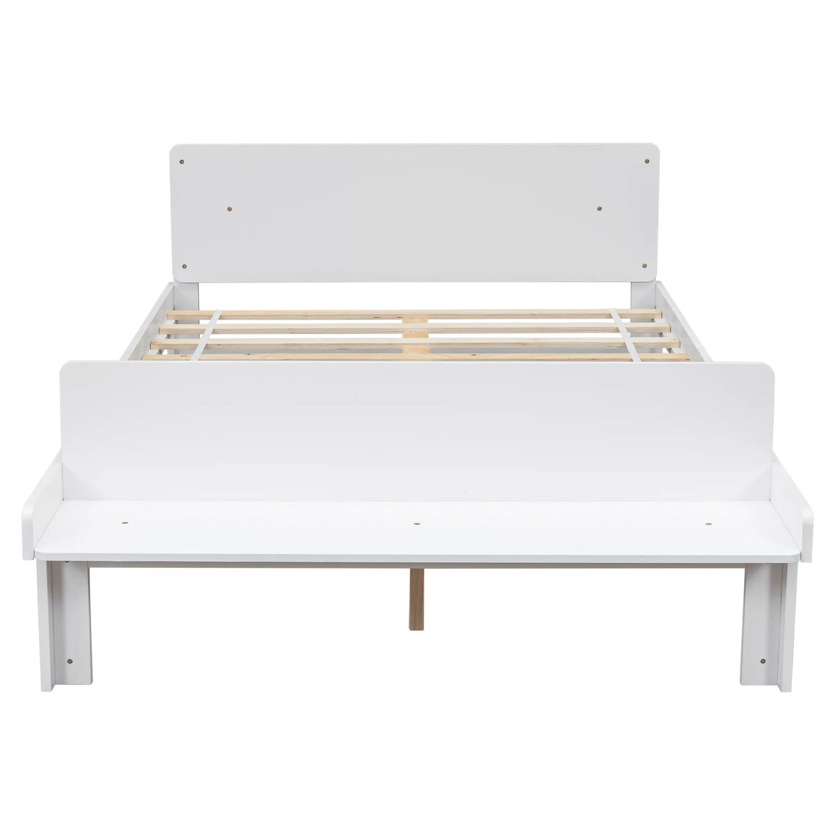 White Full Size Wood Platform Bed with Headboard H6478
