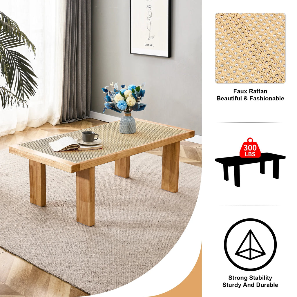 Rattan Table with Rubber Wood Legs O69752