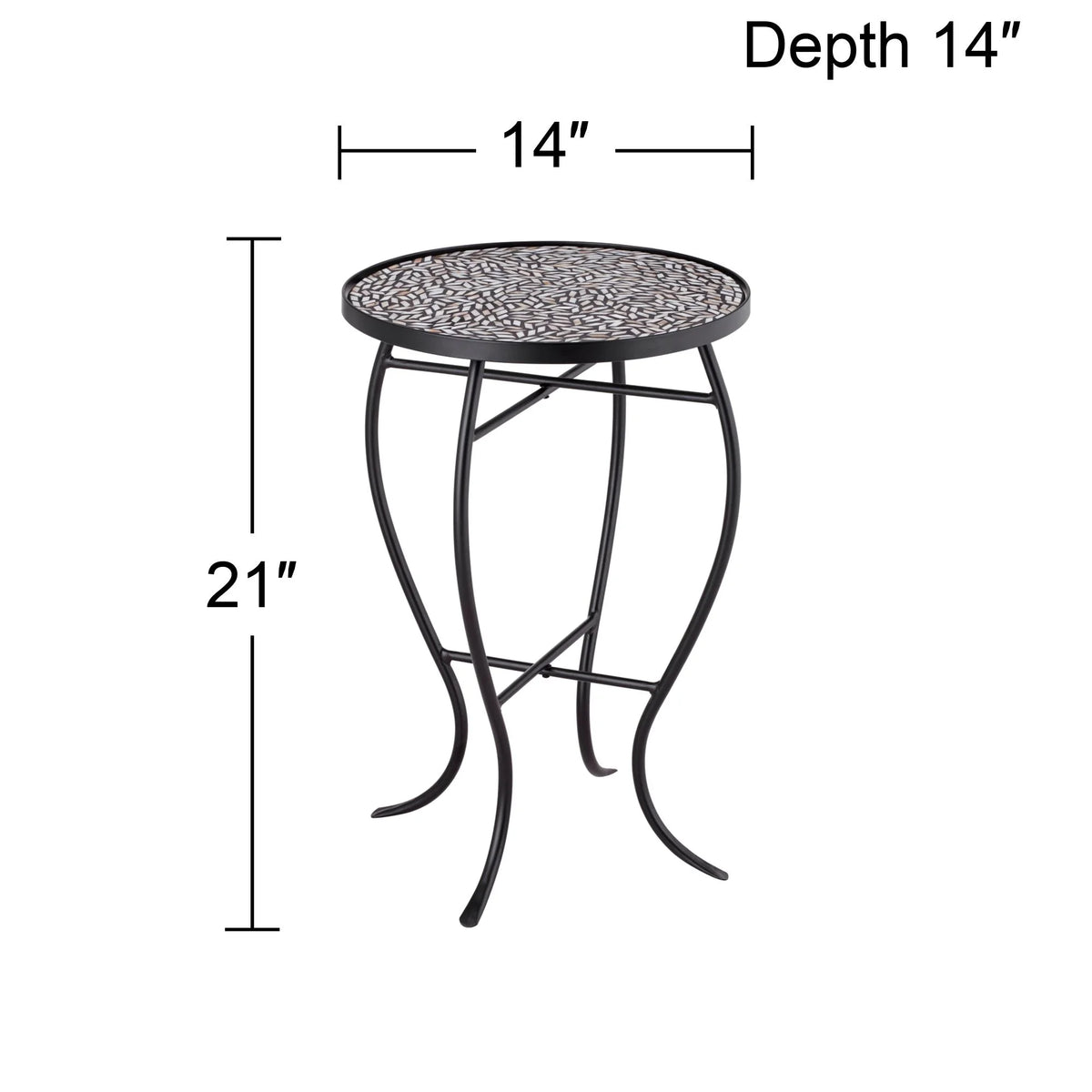Black Round Outdoor Accent Side Table 14" Wide Mosaic Tabletop X6912