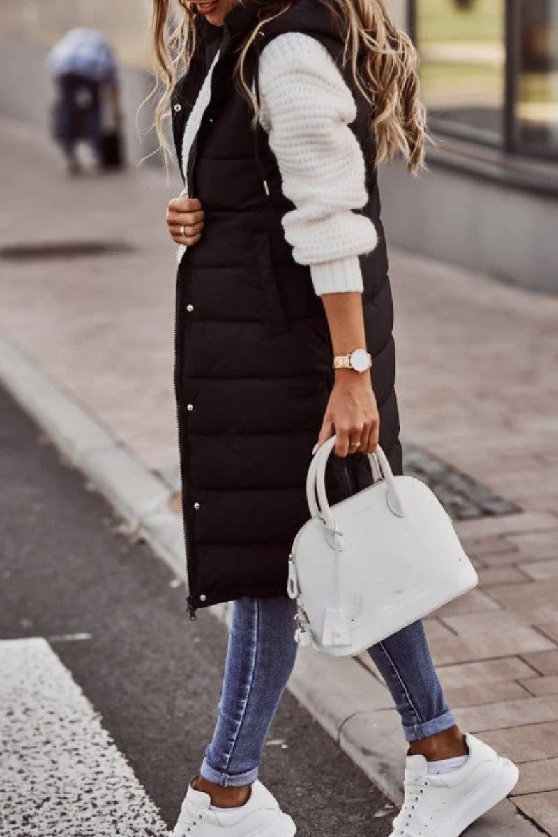 Solid Patchwork Hooded Collar Outerwear Q9847