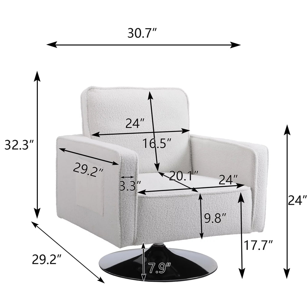 Beige Teddy Fabric Swivel Accent Chair V26670