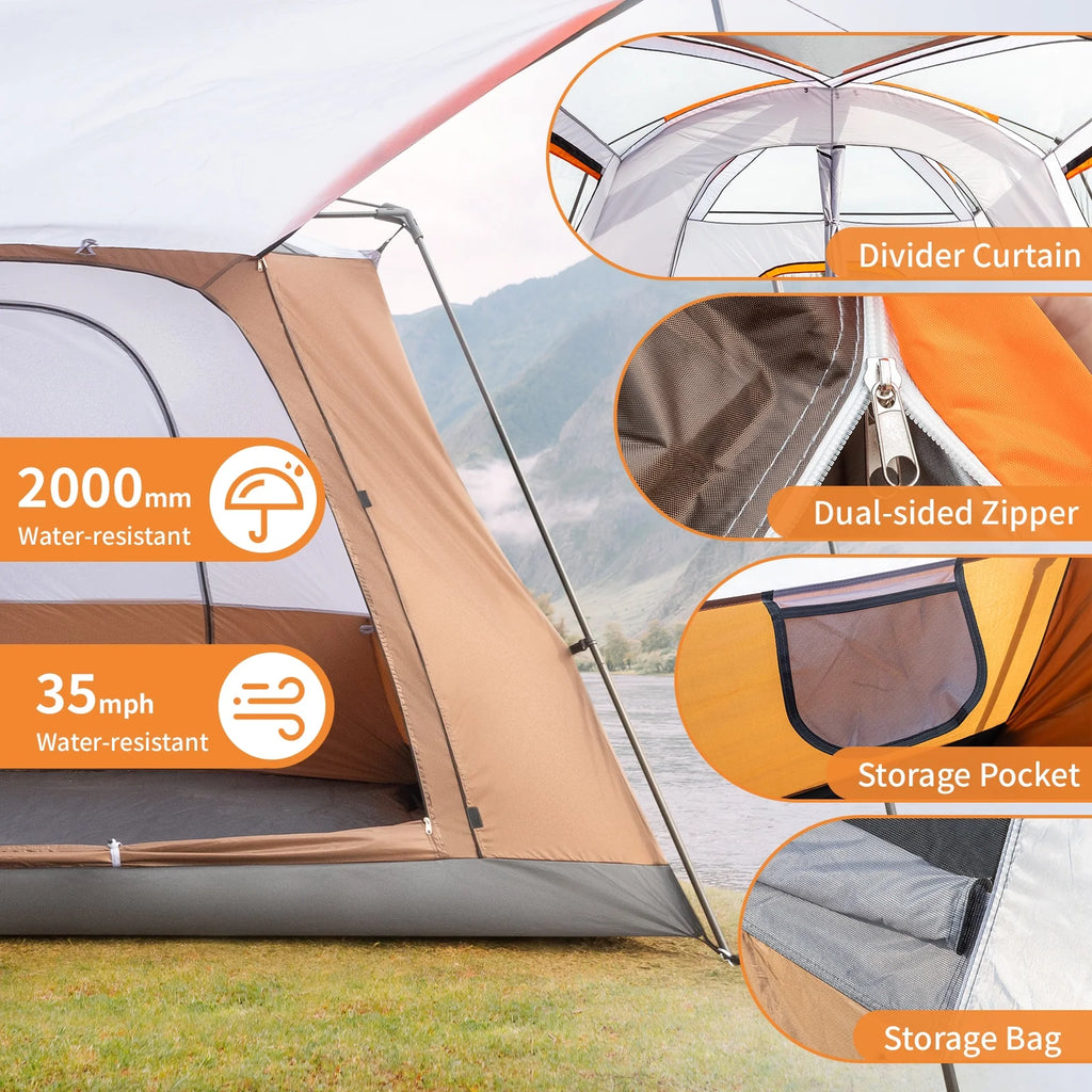 Family Camping Tents 10 People Three Rooms Polyester Dark Gray D192