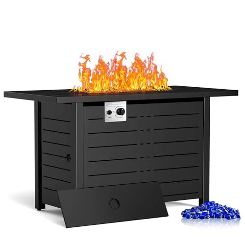 43 Inch 50,000 BTU Propane Fire Pit Table with Lid and Lava Rock R833461