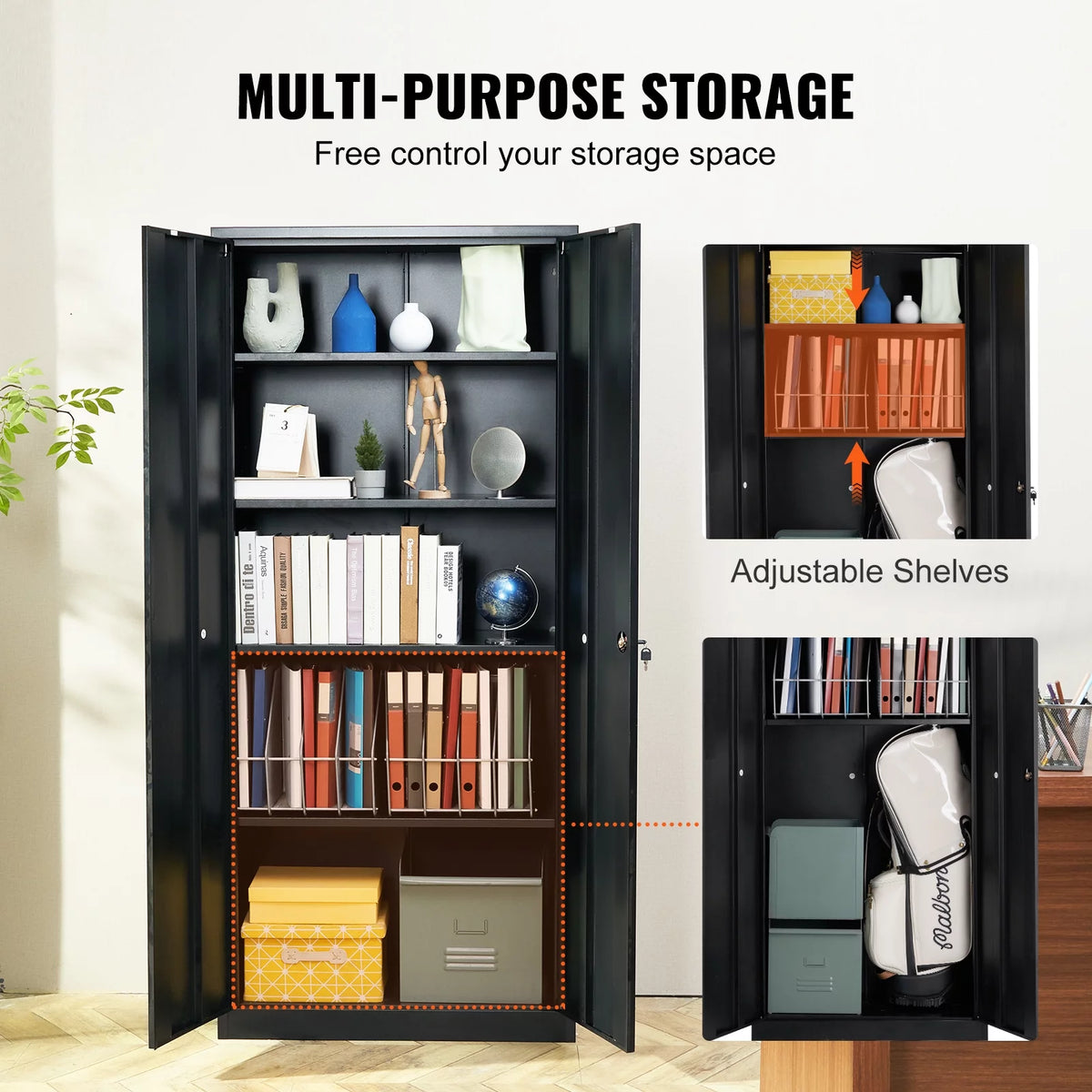 Metal Storage Cabinet 71" Steel Adjustable Shelves Black G6886