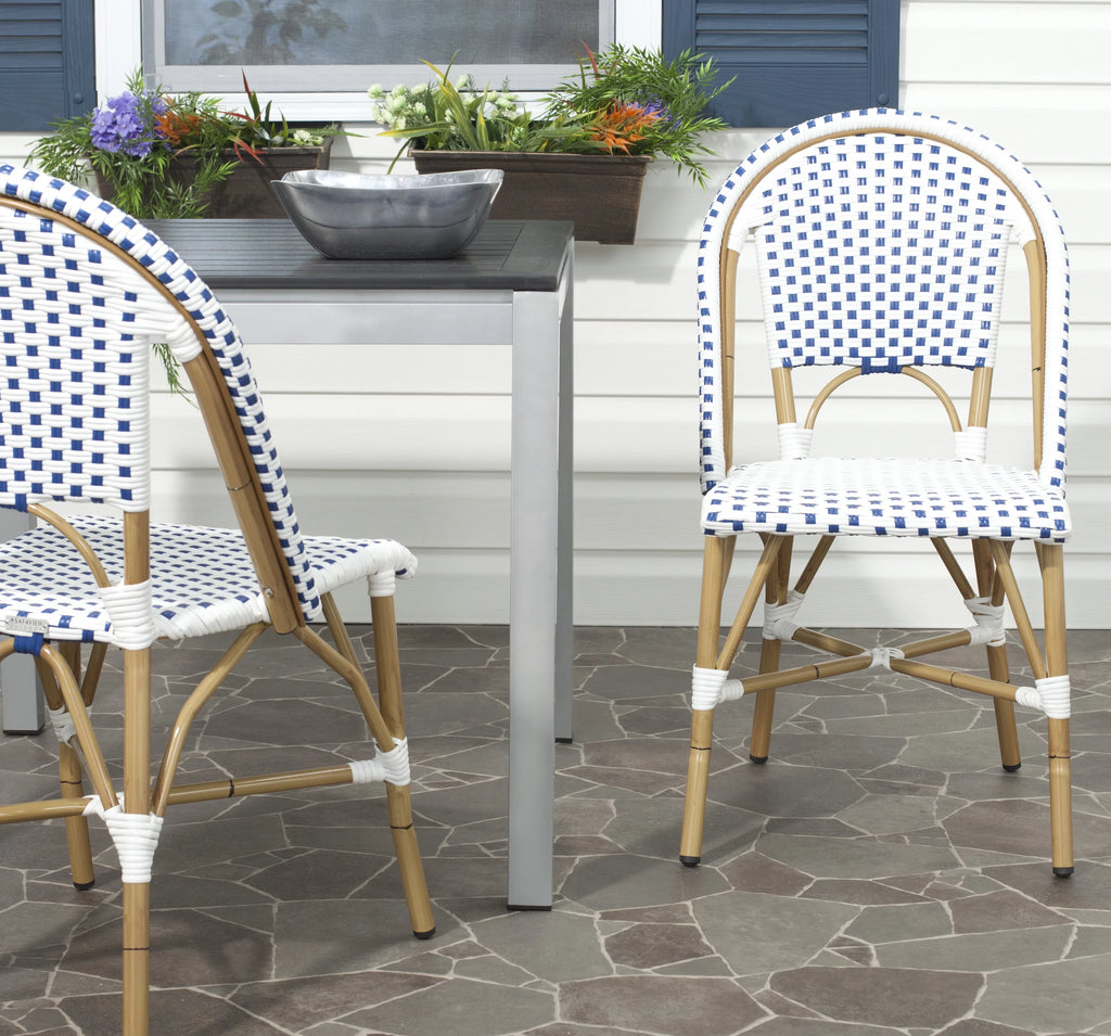 Blue White Set of 2 Outdoor Bistro Side Chair W22520