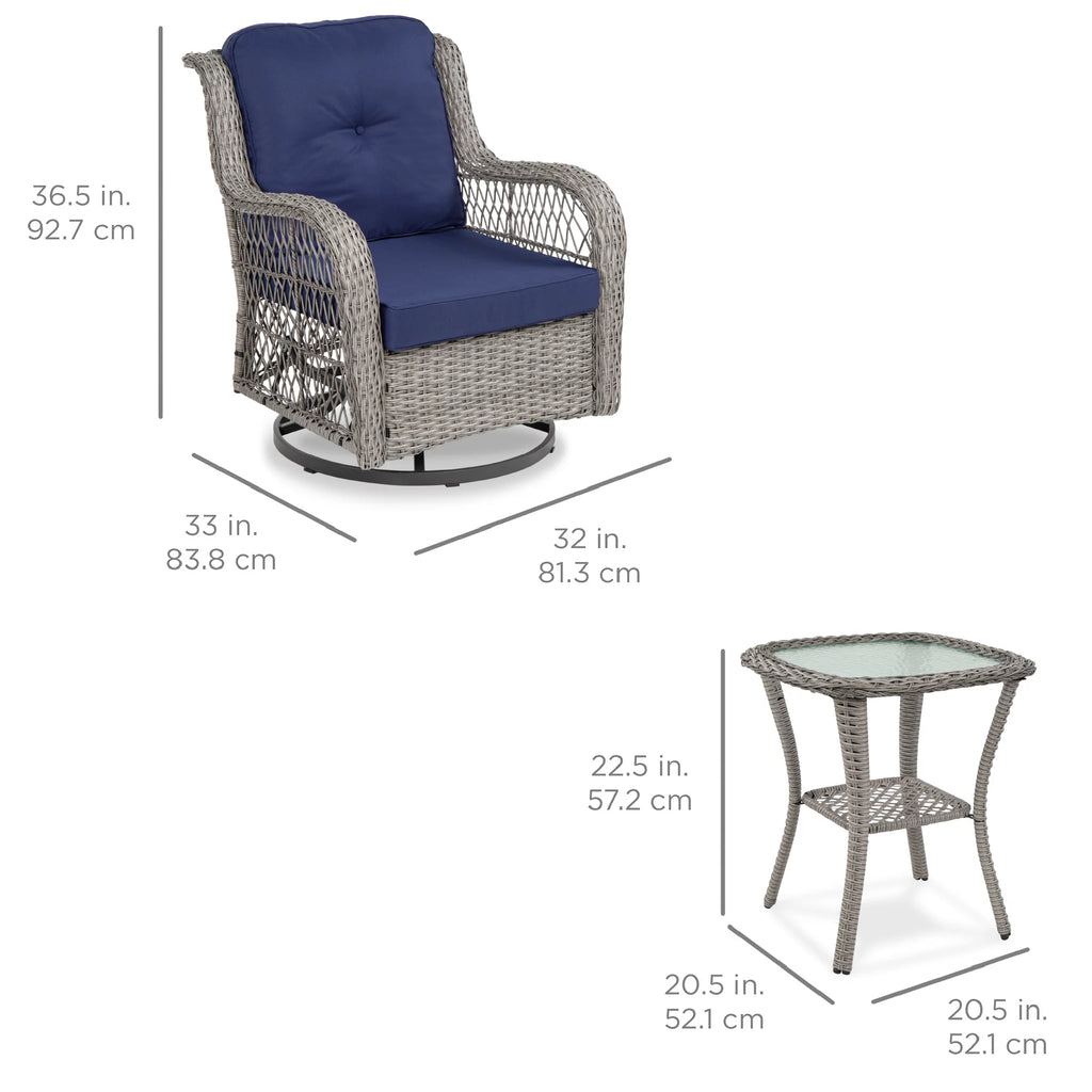 3-Piece Wicker Bistro Set with 2 Swivel Rocking Chairs A6858