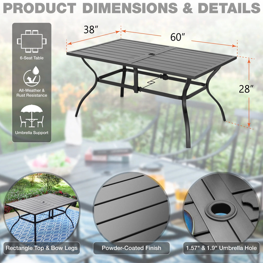 7-Piece Outdoor Patio Dining Set with Folding Sling Chairs & Table Q483