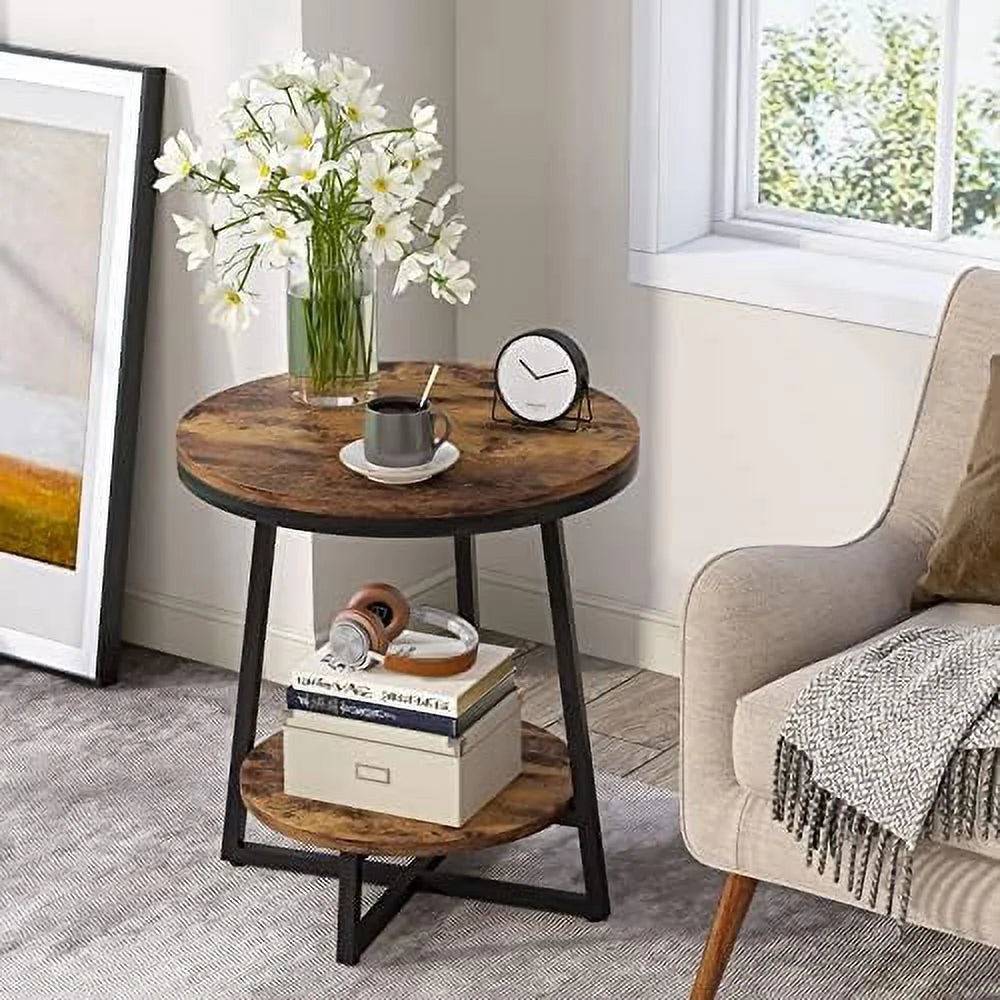2 Tier Round Industrial End Table Z9660
