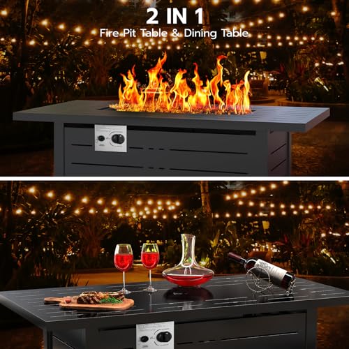 43 Inch 50,000 BTU Propane Fire Pit Table with Lid and Lava Rock R833461