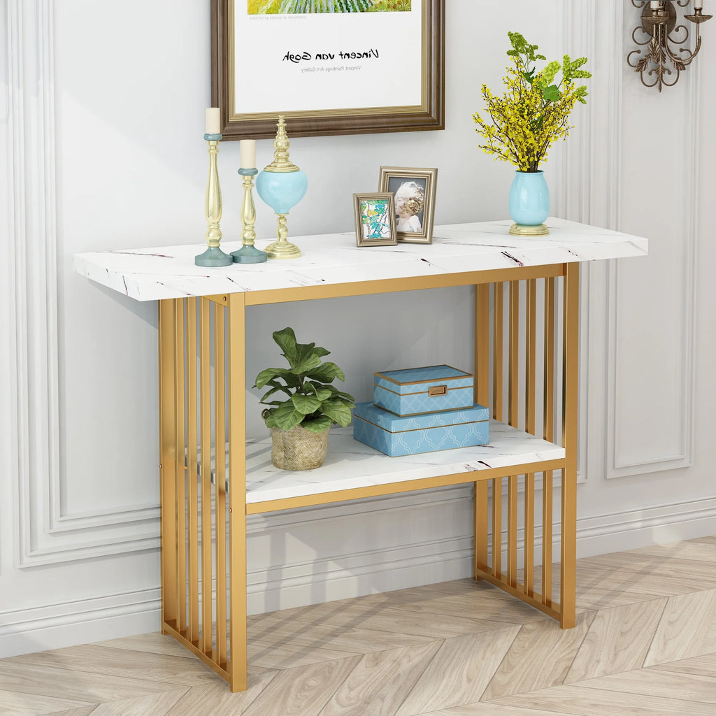 Gold 42-Inch Faux Marble Entryway Table Z965