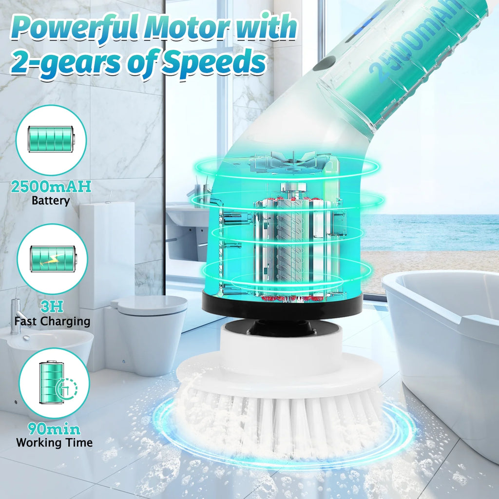 Cordless Electric Spin Scrubber with 8 Replaceable Brush Heads V628