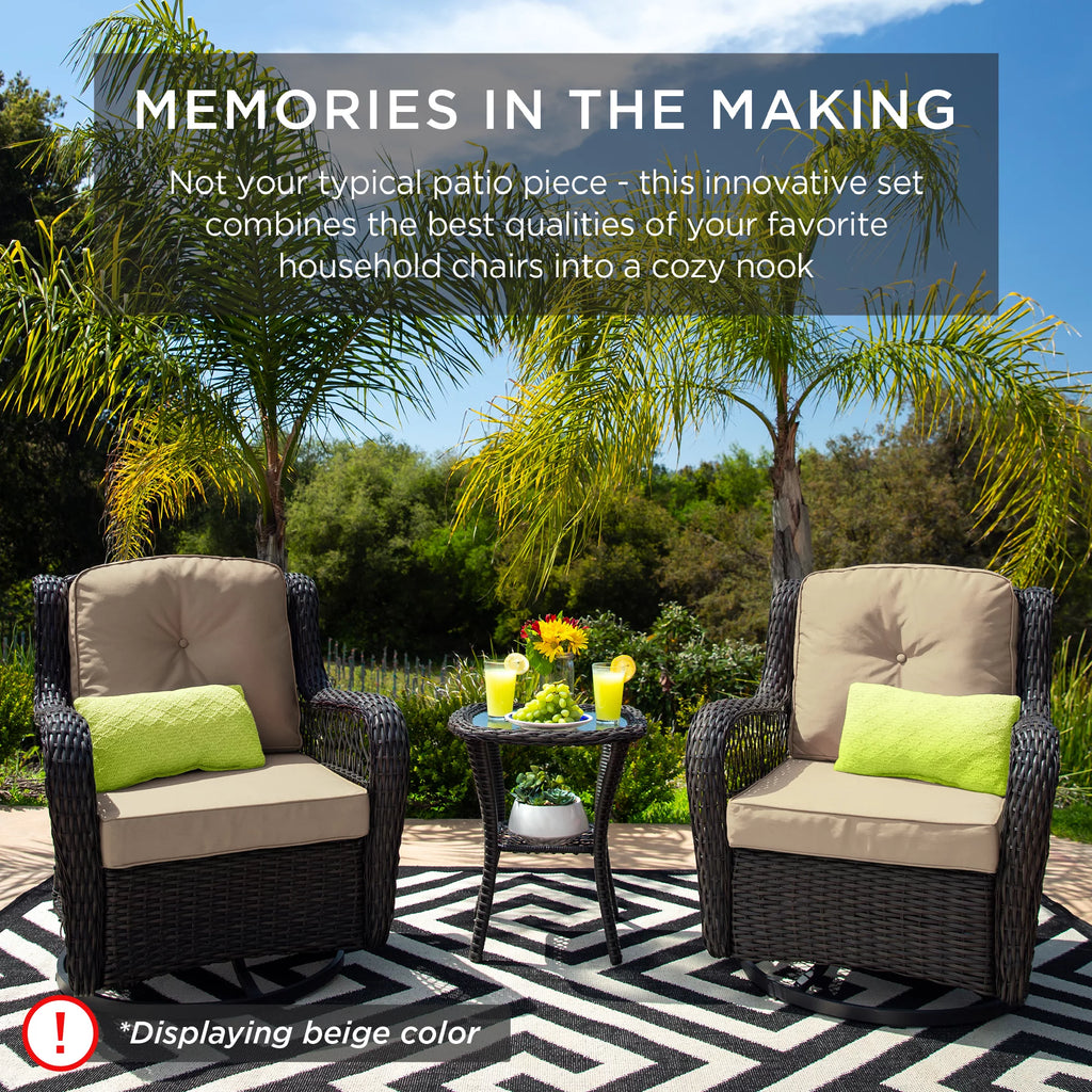 3-Piece Wicker Bistro Set with 2 Swivel Rocking Chairs A6858