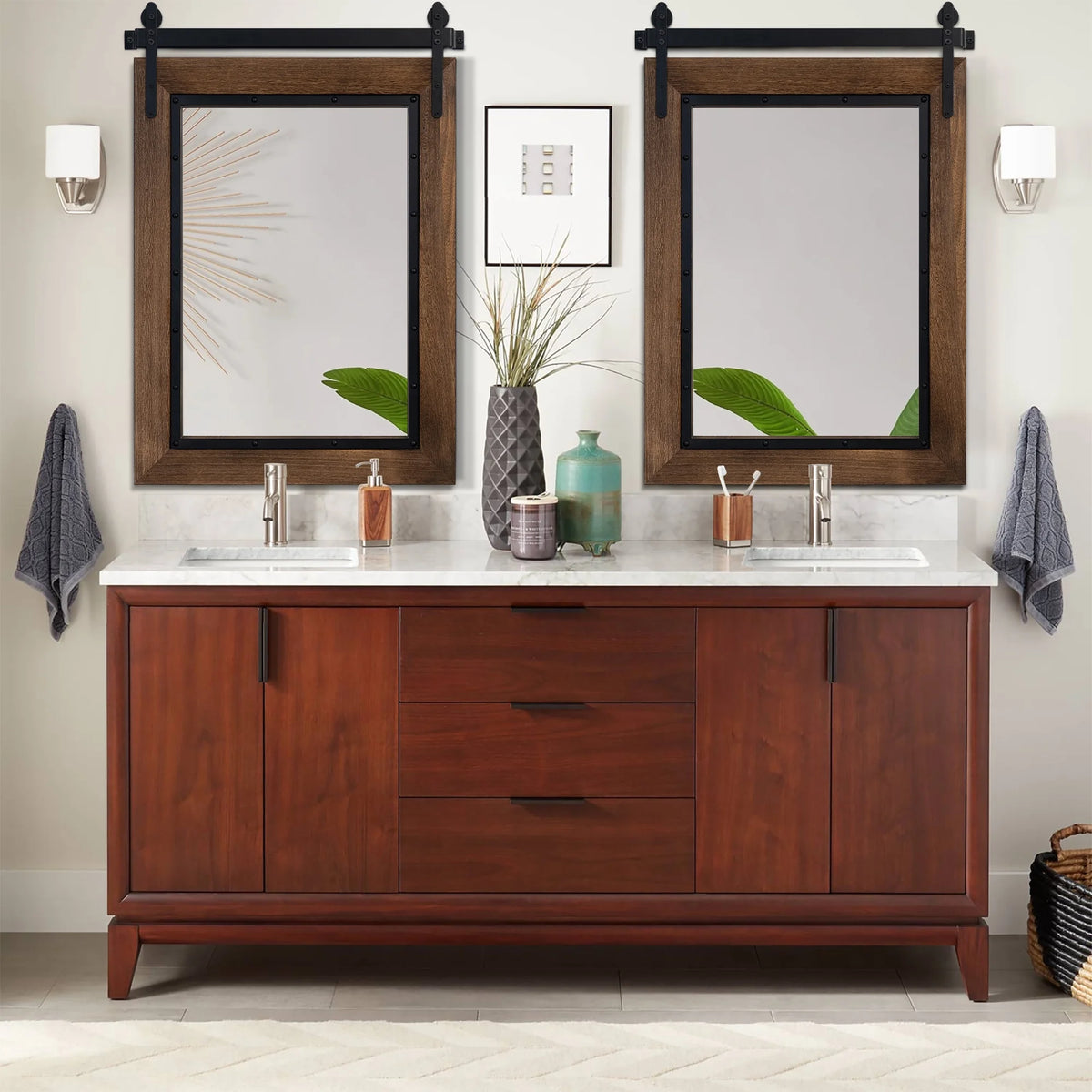 40"x30" Rustic Wood Frame Wall Mirror L8718