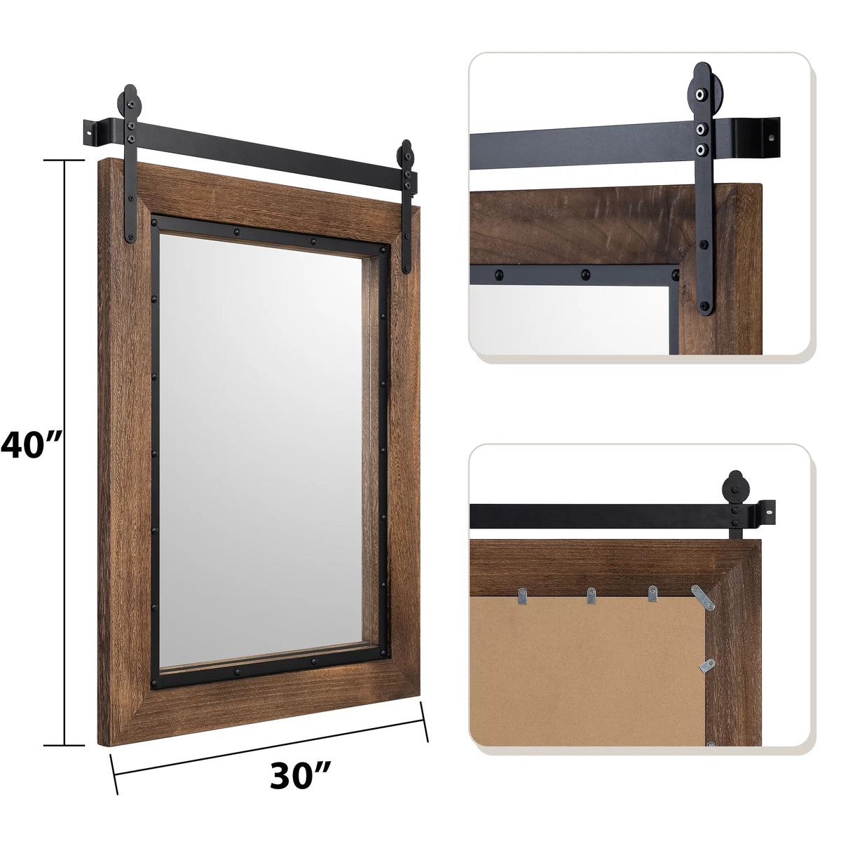 40"x30" Rustic Wood Frame Wall Mirror L8718
