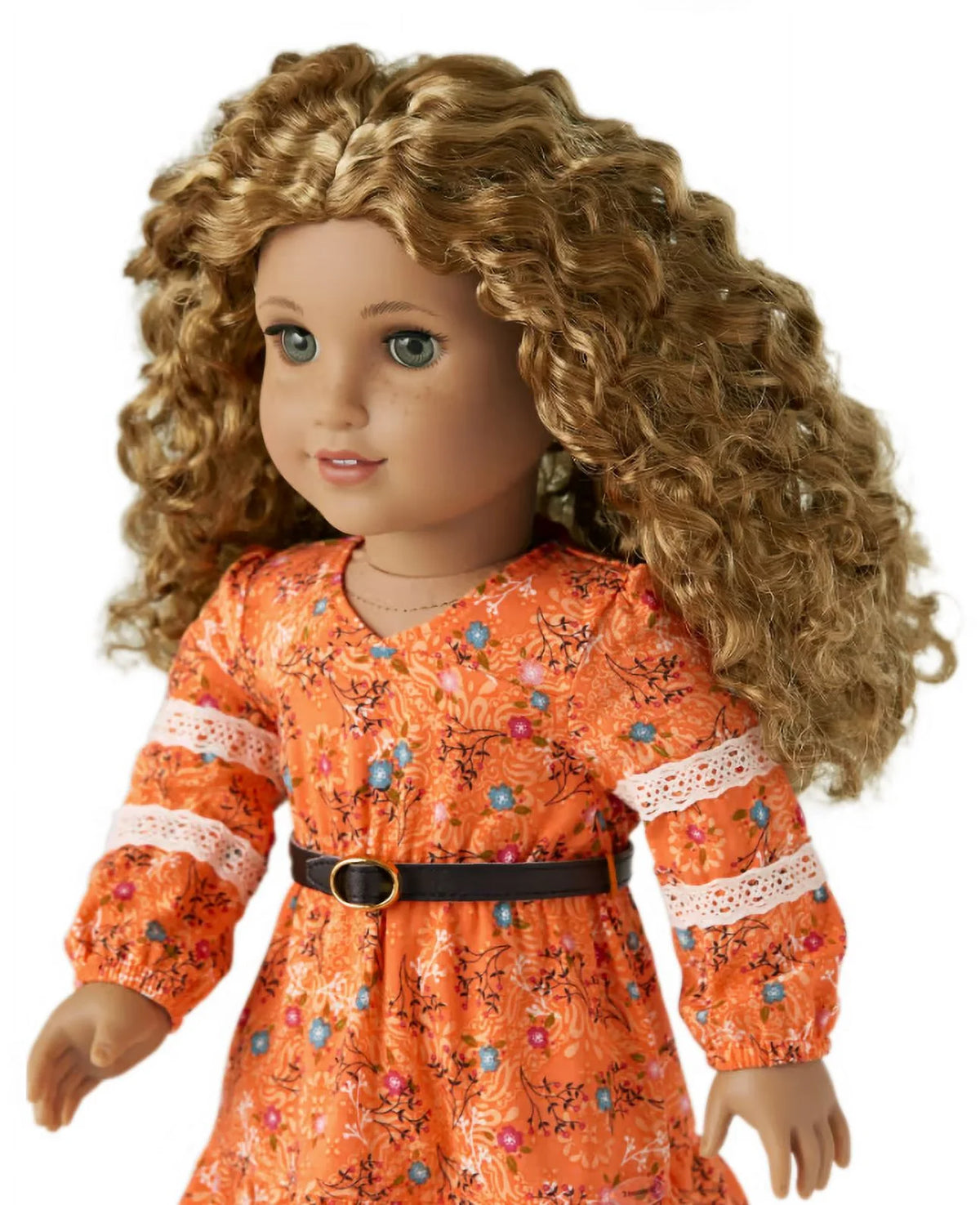 18 inch Doll with Gray Eyes Freckles Curly Caramel Colored Hair W646