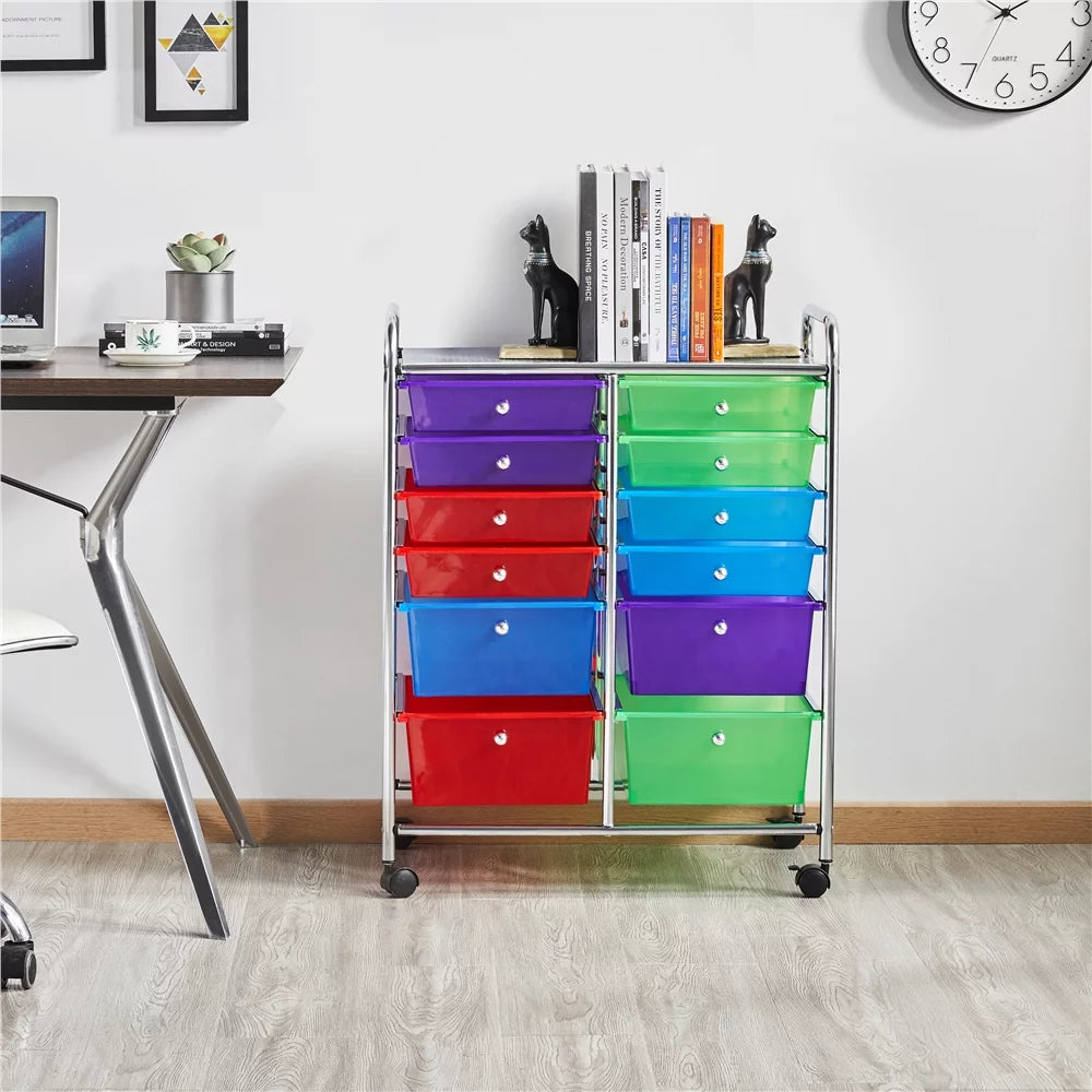 12 Drawer Rolling Storage Cart Black H270