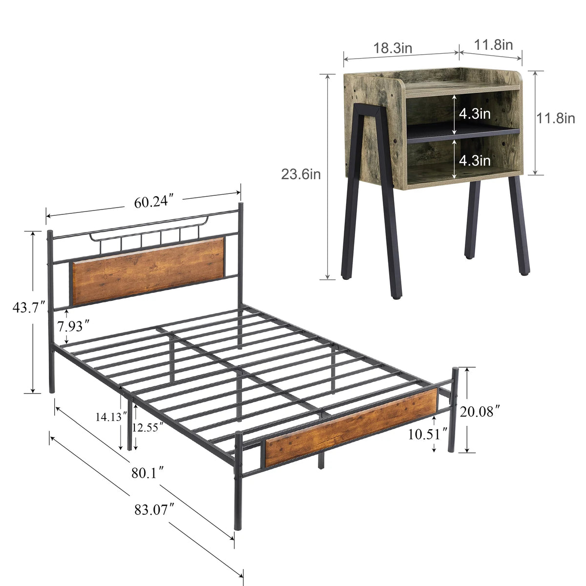 3-Piece Bed Frame and 2 Nightstand Set Y361029