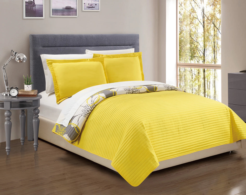 Yellow Queen 3-Piece Abstract Quilt Set F872