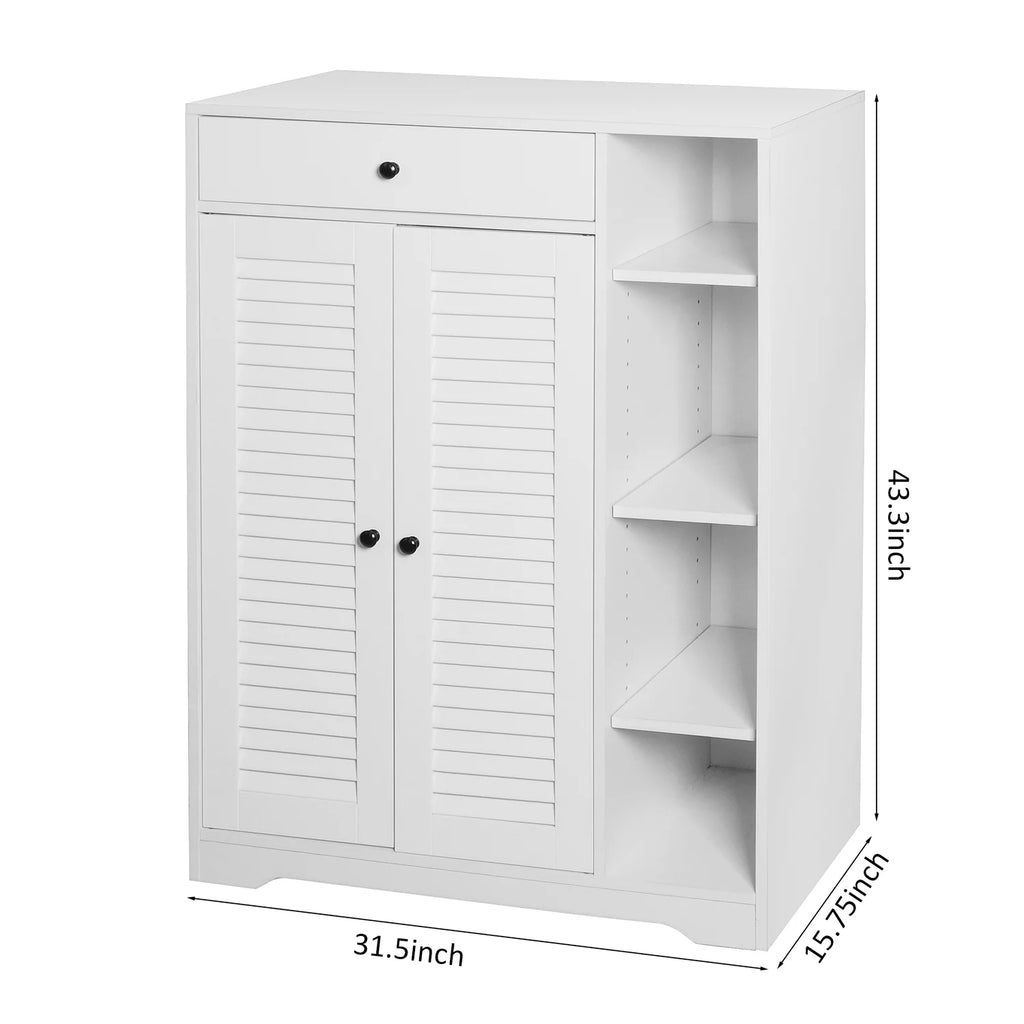 White Freestanding Shoe Rack Organizer with 2 Shutter Door M4629