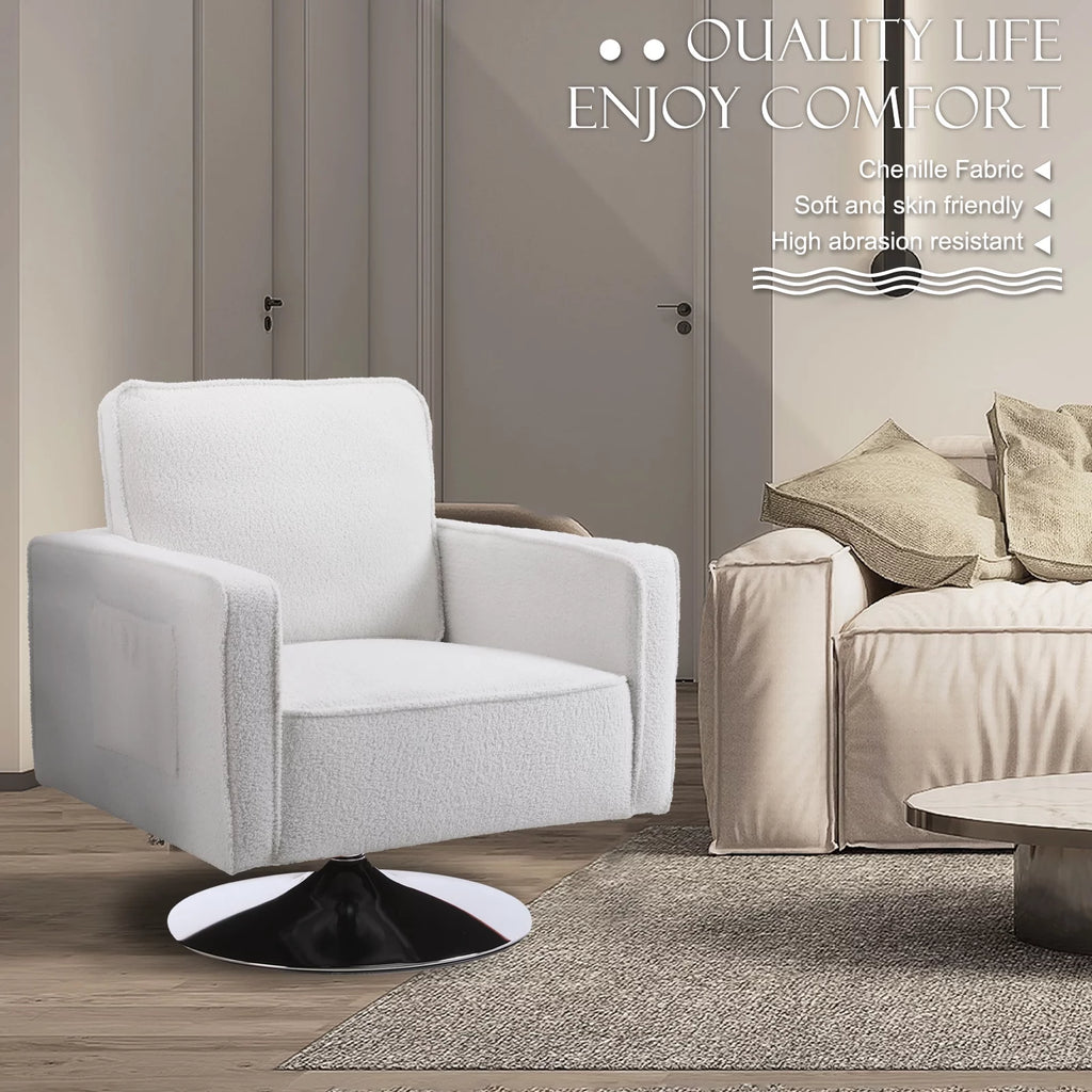 Beige Teddy Fabric Swivel Accent Chair V26670