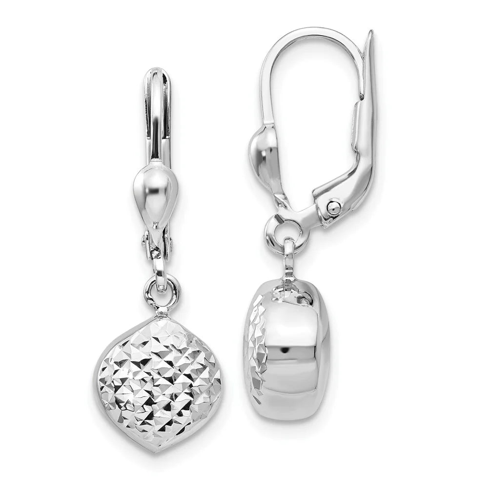 14 Karat White Gold Diamond-cut Dangle Leverback Earrings A450158