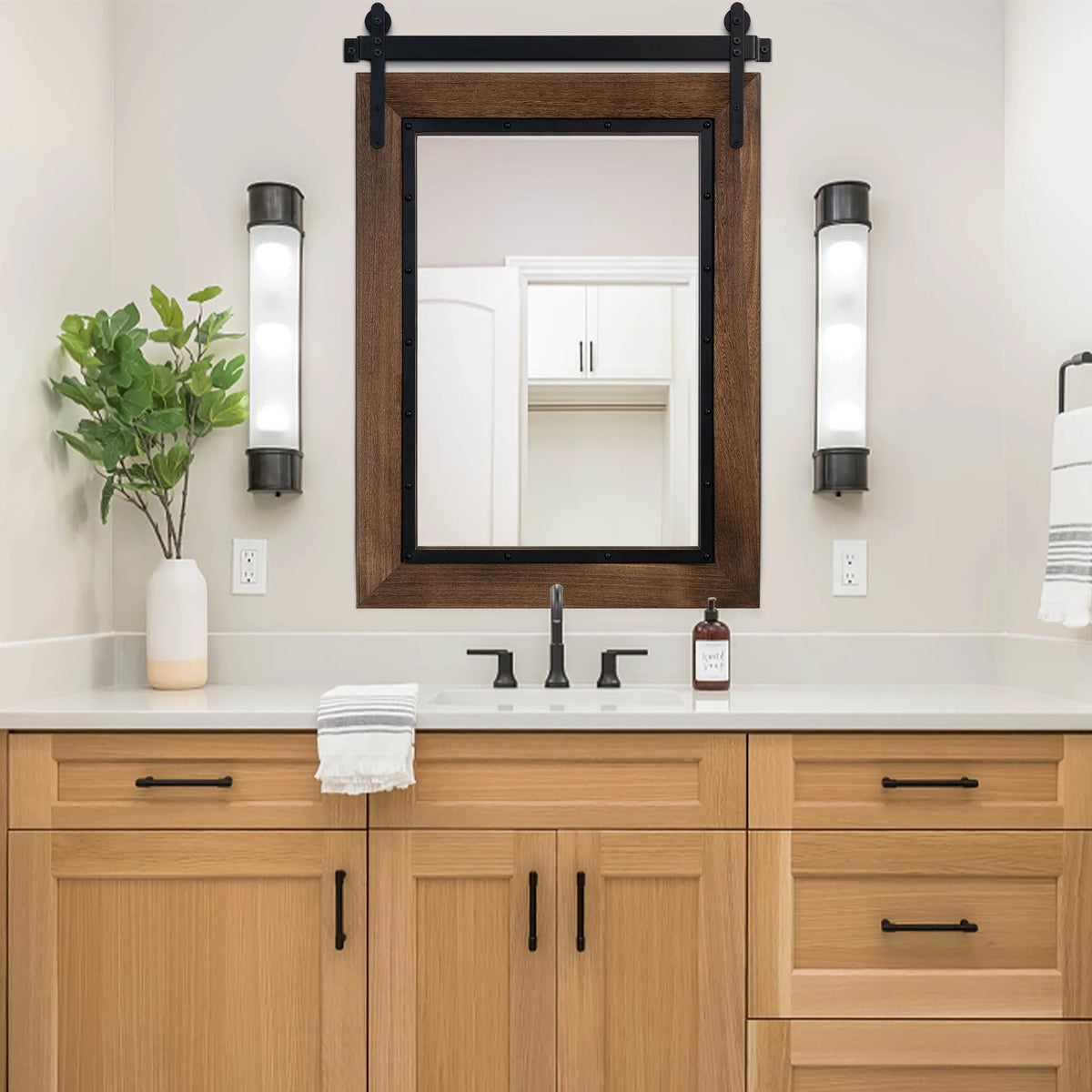 40"x30" Rustic Wood Frame Wall Mirror L8718