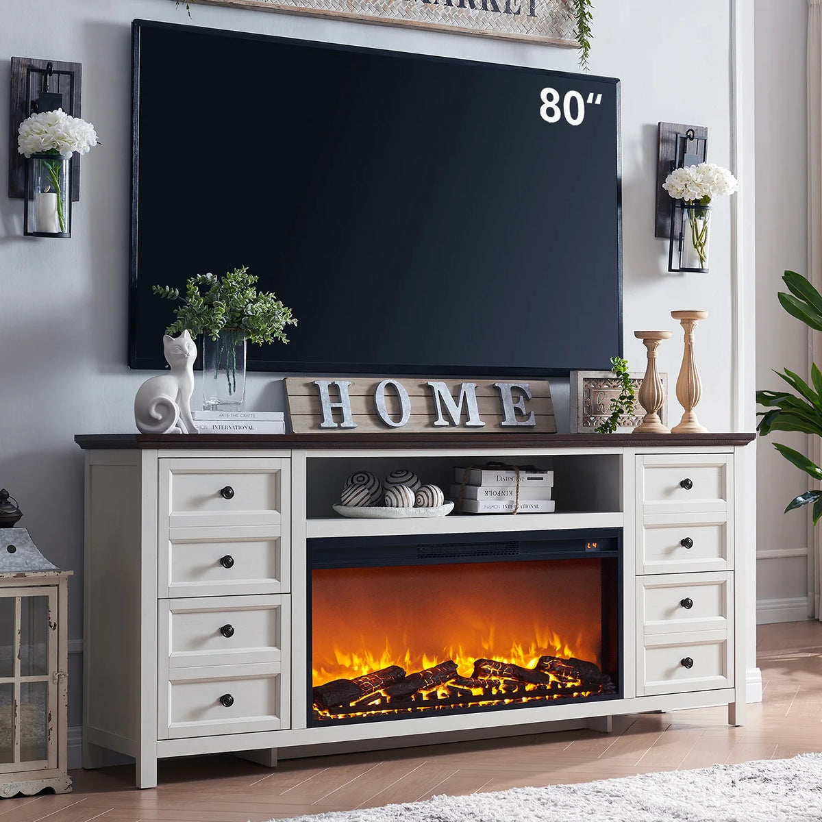 White 70 Inch Fireplace TV Stand with 36 Electric Fireplace Y423928