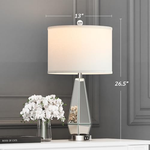Set of 2 Mirrored Glass Bedside Table Lamps with 2 USB Ports Z500