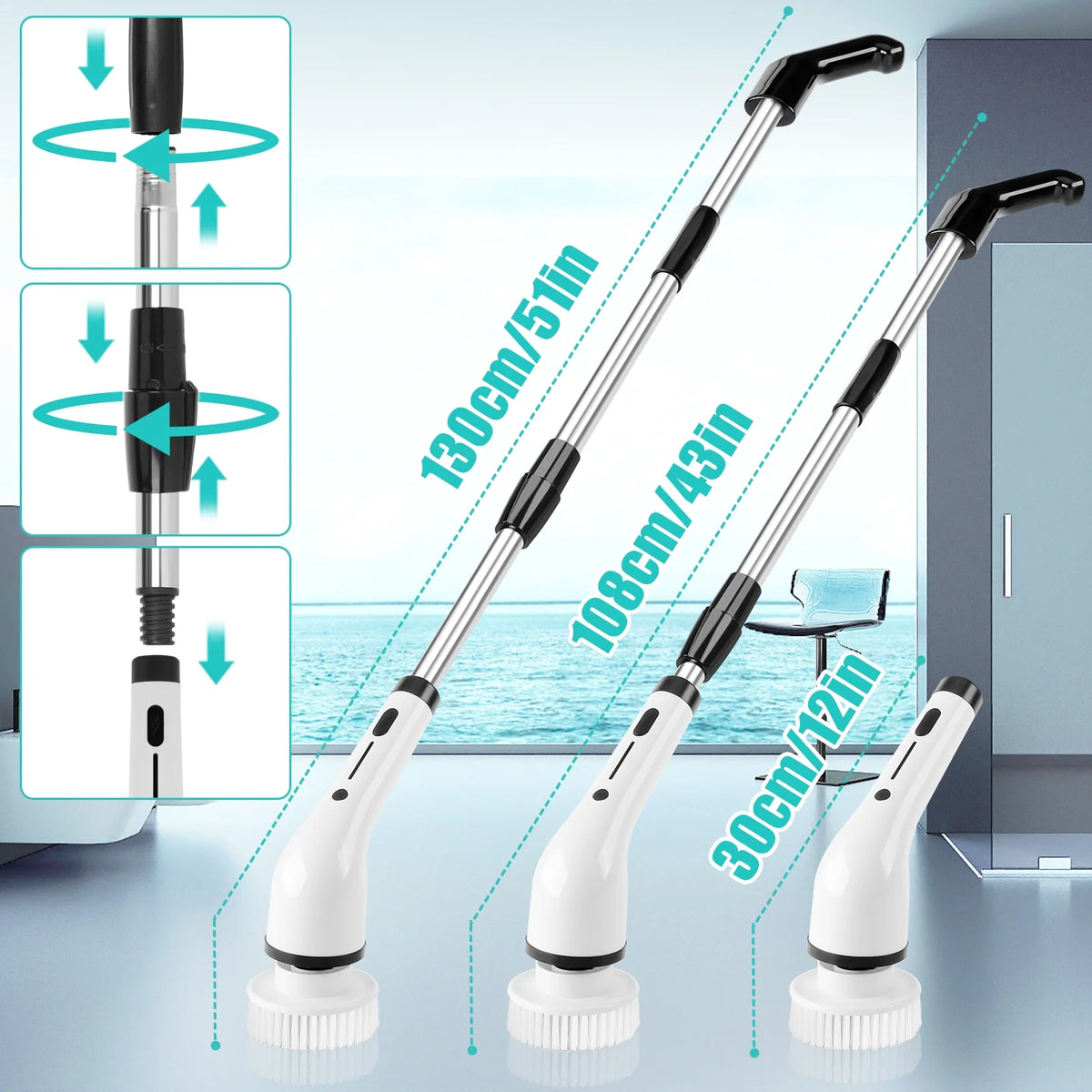 Cordless Electric Spin Scrubber with 8 Replaceable Brush Heads V628
