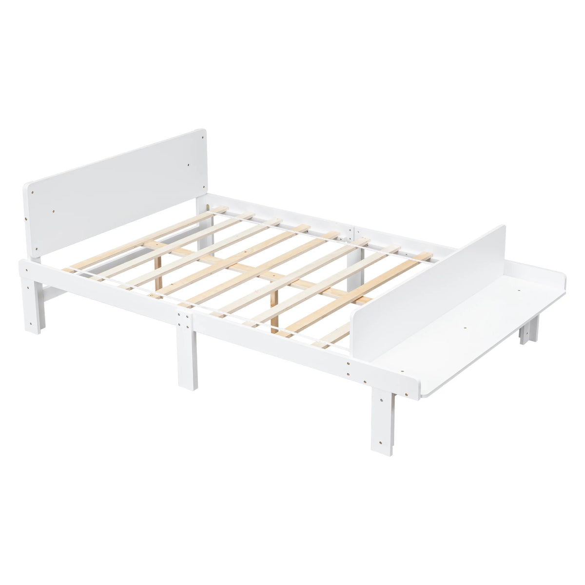 White Full Size Wood Platform Bed with Headboard H6478