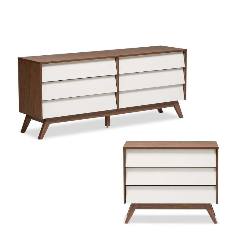 White and Walnut 6 Drawer and 3 Drawer Chest Set A582