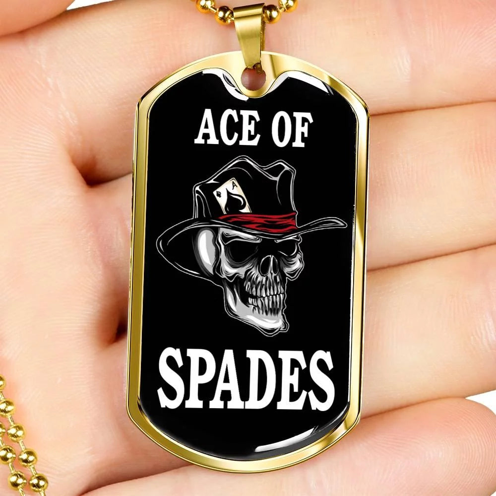Skull Dog Tag Stainless Steel or 18k Gold 24" Chain P9909