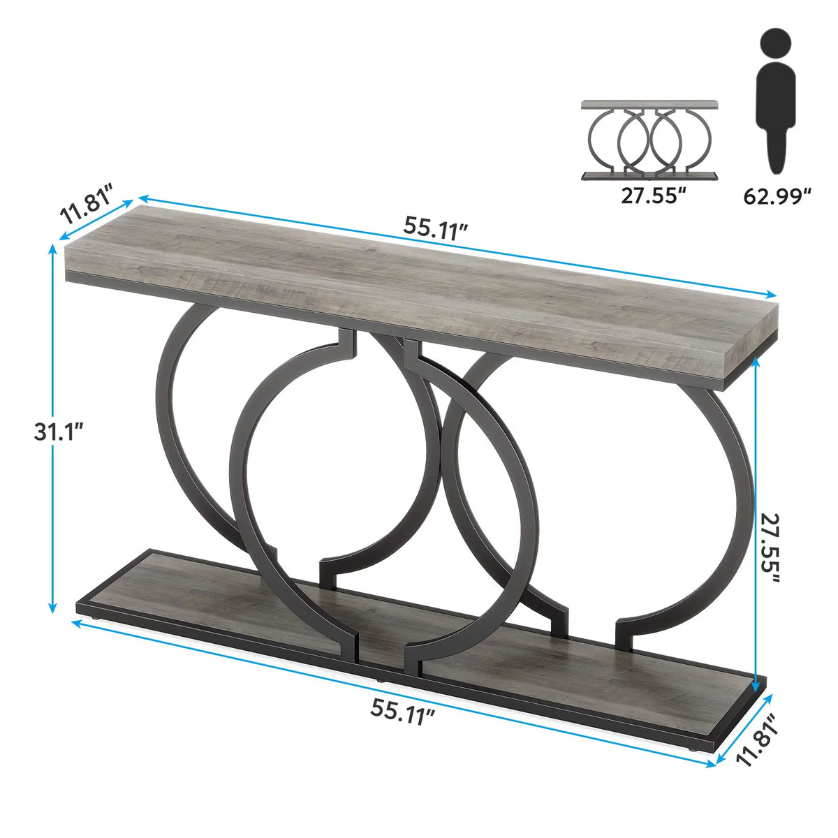 Grey 55 inch Industrial Console Table J11049